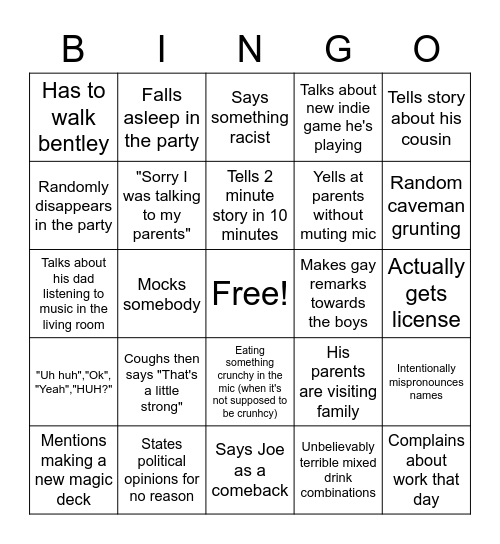 Brian Bingo Card