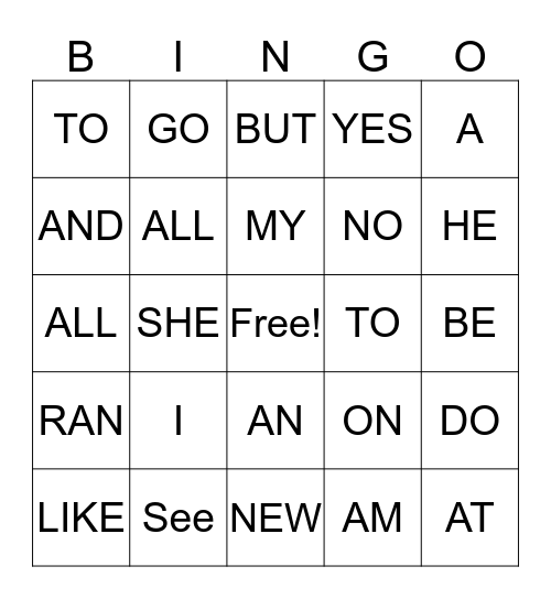 SIGHT WORDS Bingo Card