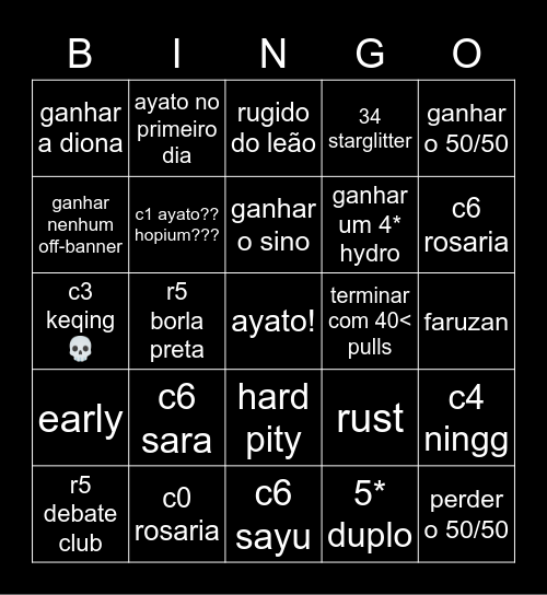ayato <3 Bingo Card