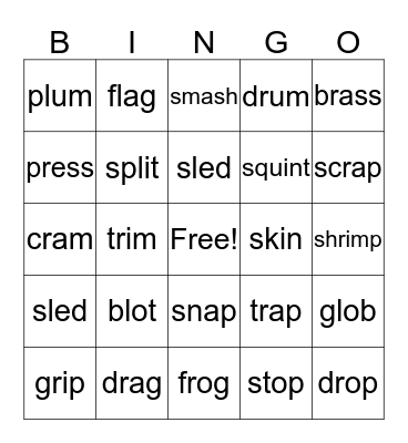 Consonant blends Bingo Card