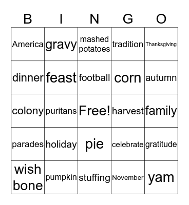 THANKSGIVING BINGO Card