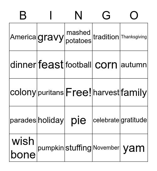 THANKSGIVING BINGO Card
