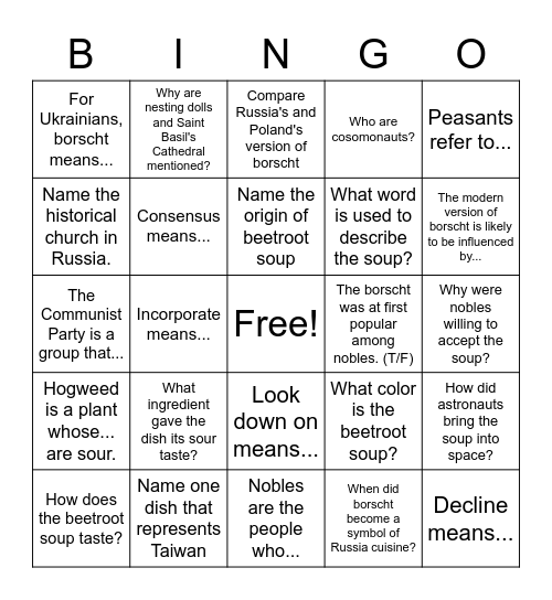 U12 Borscht: From Ukrain with Love Bingo Card