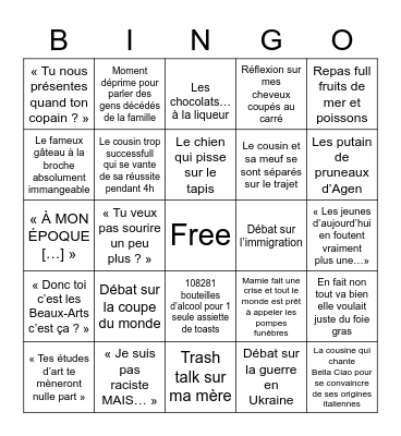 Noël 2022 Bingo Card