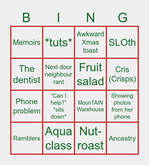 Bev’s Bingo Card