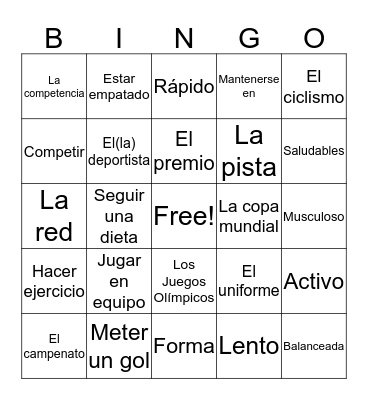 Spanish Vocabulary Bingo Card