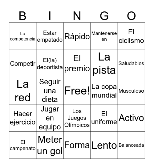 Spanish Vocabulary Bingo Card