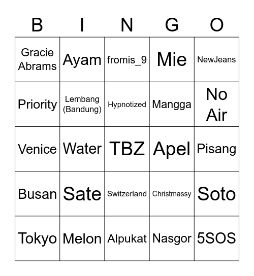 Punya Iyus Bingo Card