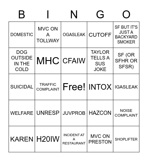 CHRISTMAS DAY SHIFT Bingo Card