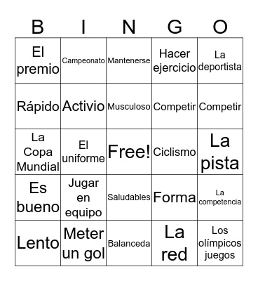 Spanish Bingo Card