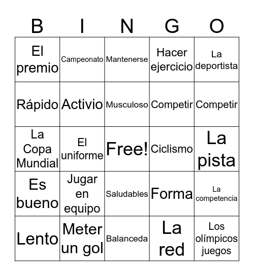 Spanish Bingo Card