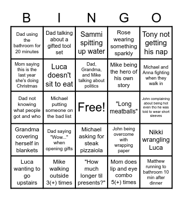 Marie Family Christmas 2022 Bingo Card