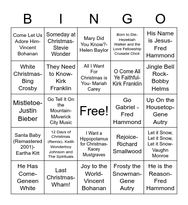 Christmas Gospel Bingo Card