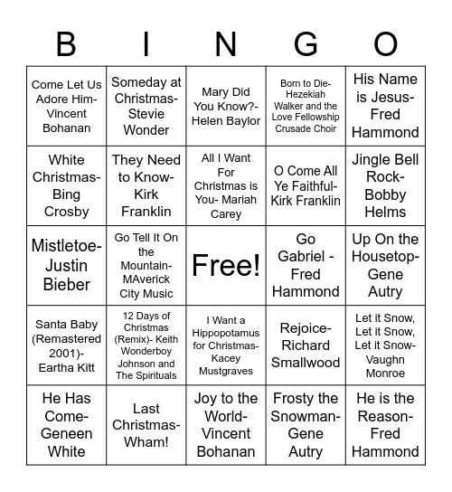 Christmas Gospel Bingo Card