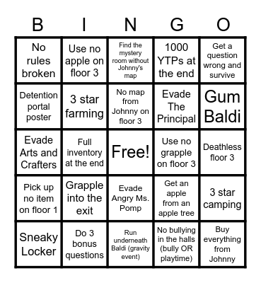 Baldi Bingo Card