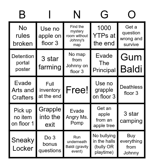 Baldi Bingo Card