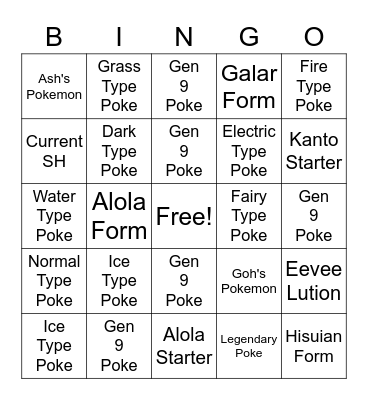 Pokemon Bingo Card