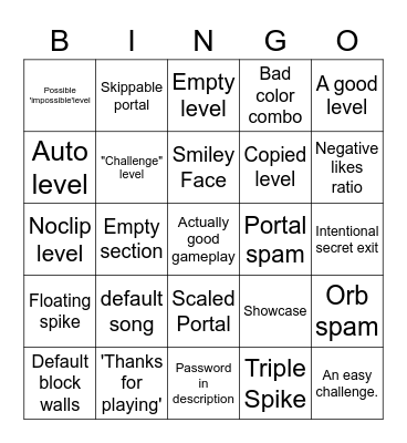 GD: Recent Level Bingo Card