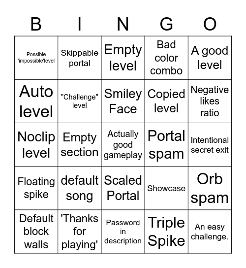 GD: Recent Level Bingo Card