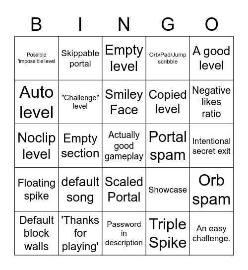 GD: Recent Level Bingo Card