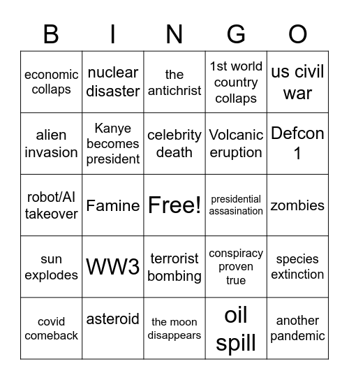 2023 apocalypse bingo Card