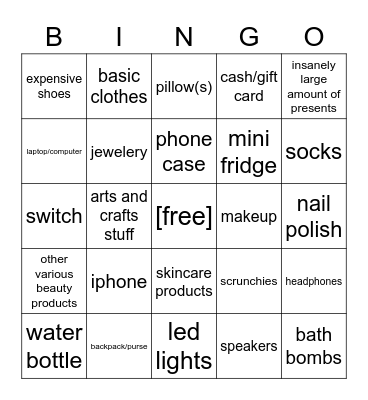 teen girl youtube channel christmas presents Bingo Card