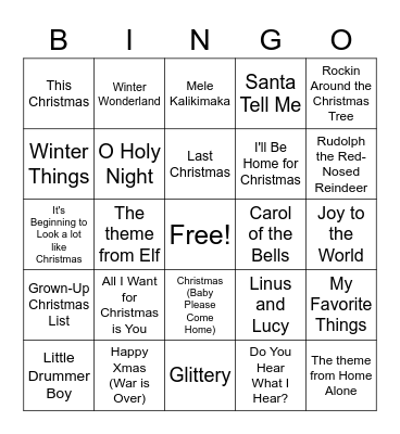 Christmas Music Bingo Card