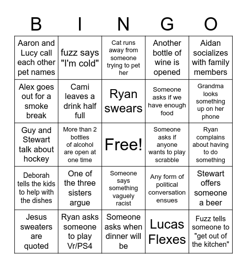 Christmas Dinner Bingo Card