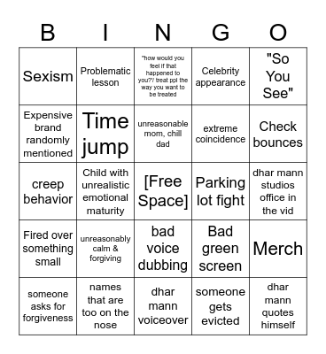 Dhar Mann Bingo Card