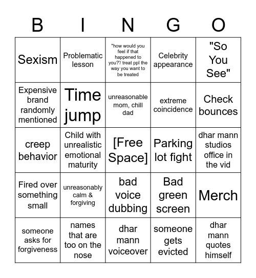 Dhar Mann Bingo Card