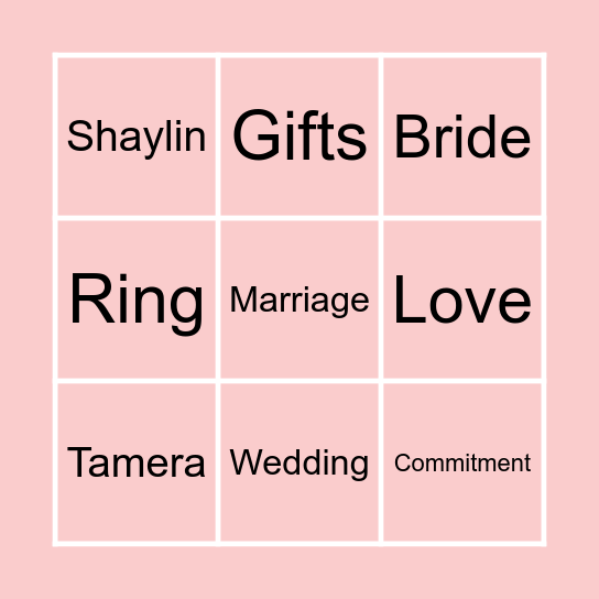 Tamera’s Bridal Shower Bingo Card