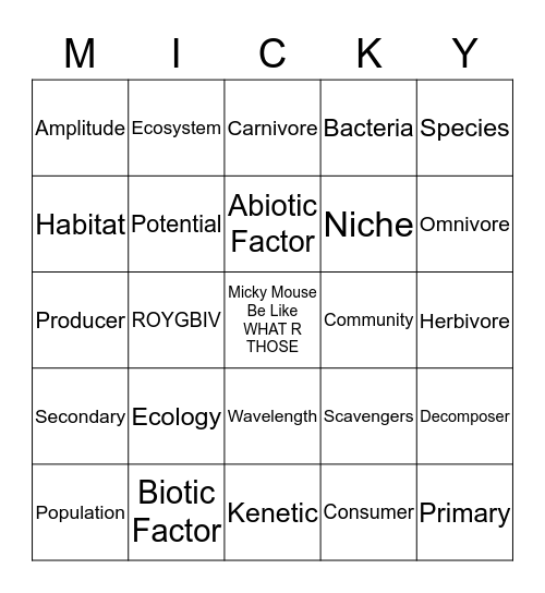 Micky Mouse Bingo Card