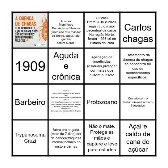 DOENÇA DE CHAGAS Bingo Card