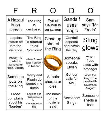 Return of the King Bingo Card