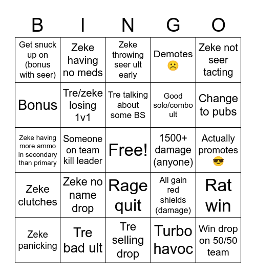 Zeke bingo 3.0 (seer) Bingo Card