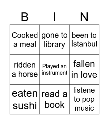 Have you ever....? Bingo Card