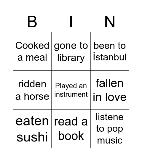 Have you ever....? Bingo Card