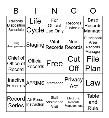 Records Management Bingo Card