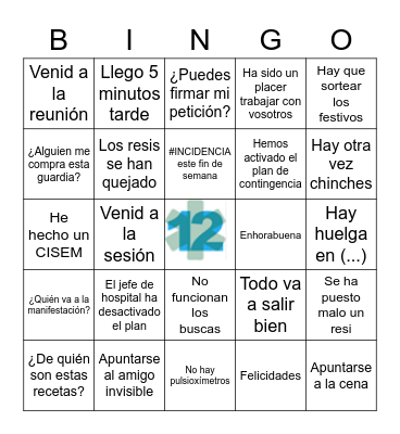 BINGO DE LA URGENCIA H12O Bingo Card