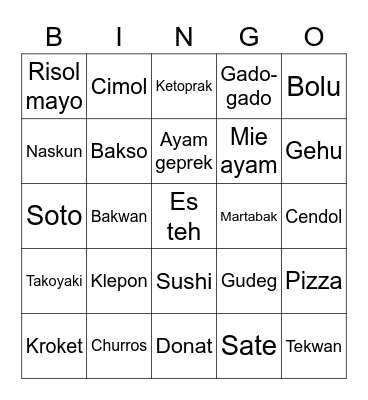 Elle cakep. Bingo Card