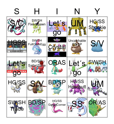My 2023 shiny hunting bingo Card