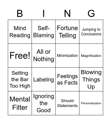 Thinking Traps Bingo Card