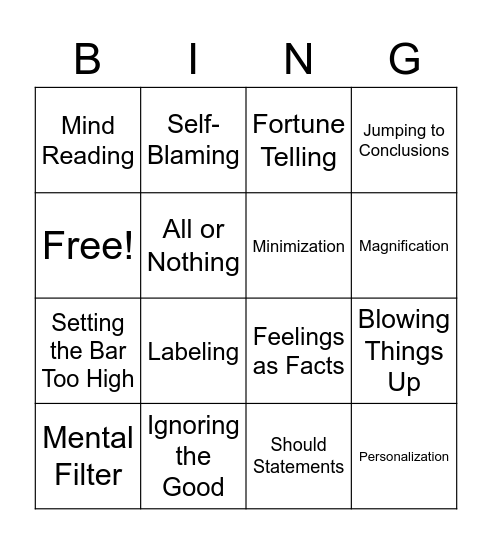 Thinking Traps Bingo Card