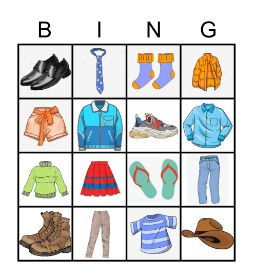 clothes Bingo Card