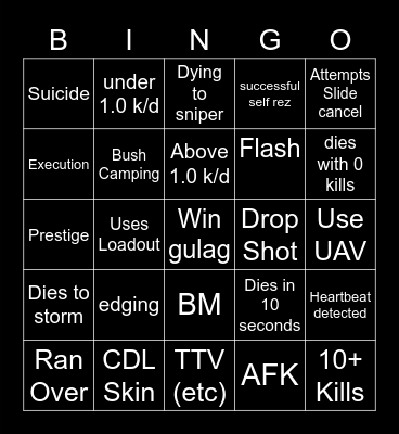 Big Puffer Warzone Bingo Card