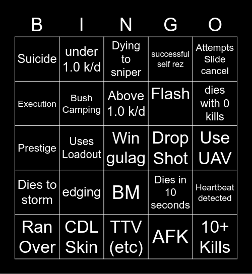 Big Puffer Warzone Bingo Card