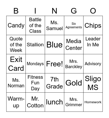 Welcome Back! Bingo Card