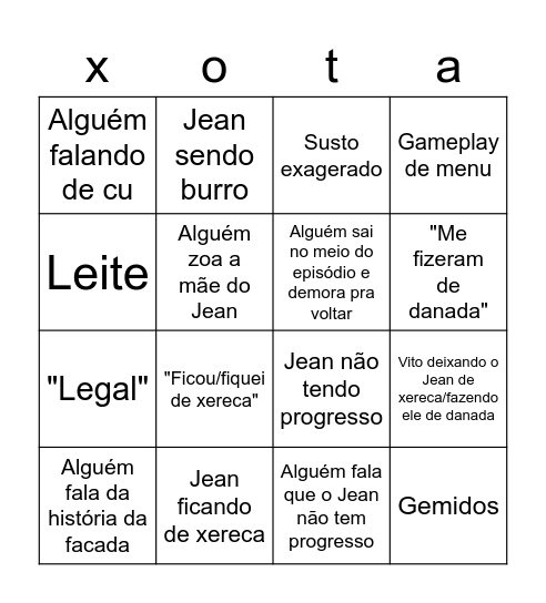 bingo do JogandoFoddaci Bingo Card