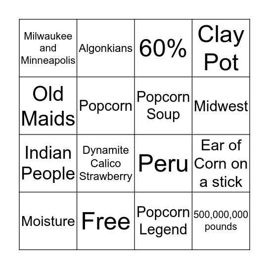 The Popcorn Book Bingo Card