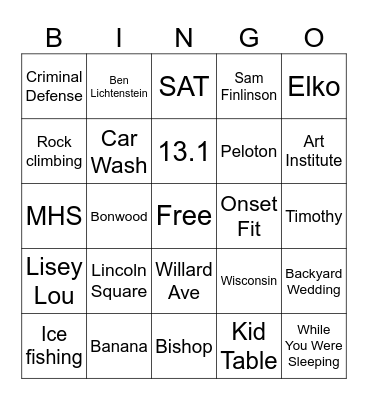 Finlinson Fam 2023 Bingo Card